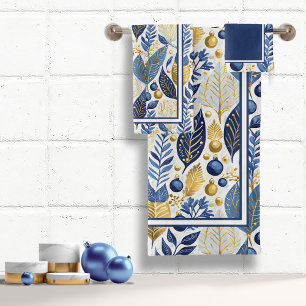 Blue Gold Christmas Merry Pattern#21 ID1009 Badhandtuch Set
