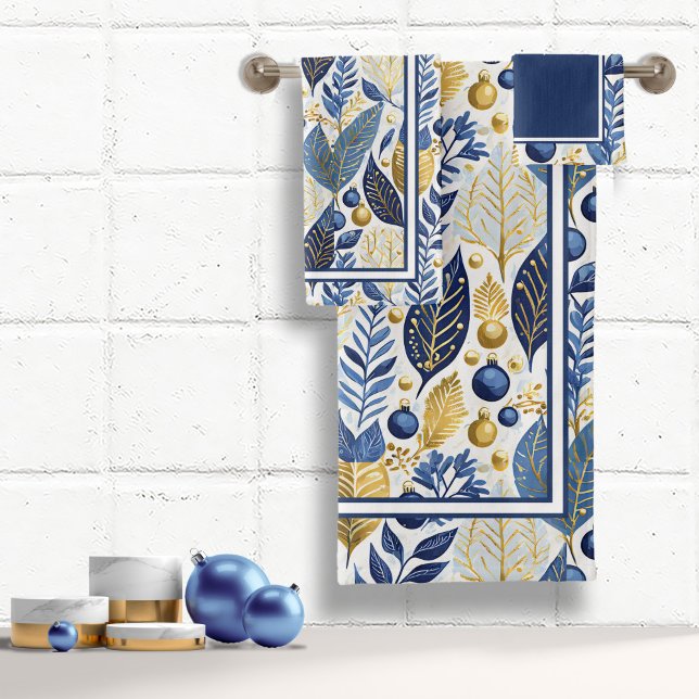 Blue Gold Christmas Merry Pattern#21 ID1009 Badhandtuch Set (Von Creator hochgeladen)