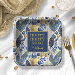 Blue Gold Christmas Merry Pattern#21 ID1009 Pappteller<br><div class="desc">Wenn Sie sich fragen, welche Farbkombinationen Sie für Ihre Weihnachtsdekoration und Geschenkartikel in diesem Jahr auswählen sollten, habe ich Sammlungen von aufeinander abgestimmten Mustern erstellt, um das Leben ein wenig leichter zu machen. Auf dieser weihnachtlichen Papiertafel finden Sie ein auffälliges, wasserfarbenes Blattwerk mit Beeren und Weihnachtsschmuck in tiefblau und goldfarben...</div>
