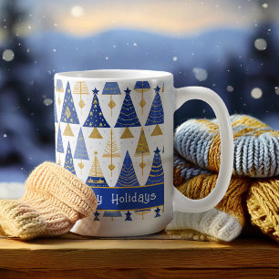 Blue Gold Christmas Merry Pattern#25 ID1009 Kaffeetasse
