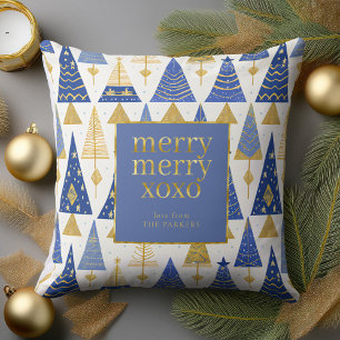 Blue Gold Christmas Merry Pattern#25 ID1009 Kissen