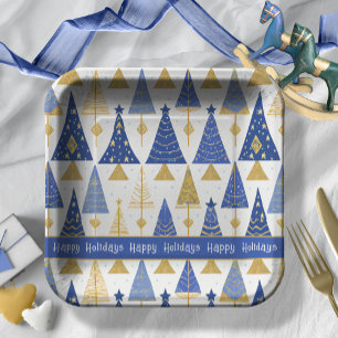 Blue Gold Christmas Merry Pattern#25 ID1009 Pappteller