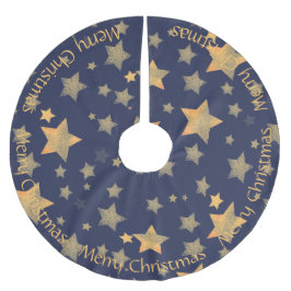 Blue Gold Christmas Star Elegant Vintage Classy Polyester Weihnachtsbaumdecke