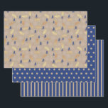 Blue Gold Christmas Trees Polka Dots Stripe Geschenkpapier Set<br><div class="desc">Drei Blatt Blau und Gold Weihnachtsverpackung Papier Set. Blatt 1 ist braun und mit blauen Weihnachtsbäumen und goldenen Kiefernästen bedeckt. Blatt 2 ist ein koordinierendes Blau mit einem goldenen Polka-Punktmuster, und Blatt 3 ist ein Blau mit goldgestreiftem Muster. Kontaktieren Sie uns für Hilfe bei der Anpassung oder um passende oder...</div>