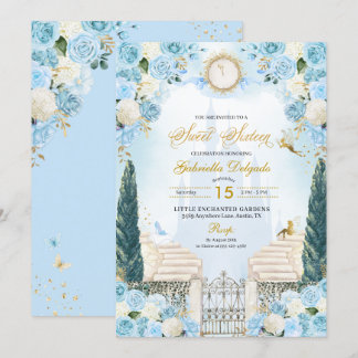 Blue & Gold Cinderella Princess 16 . Geburtstag Einladung