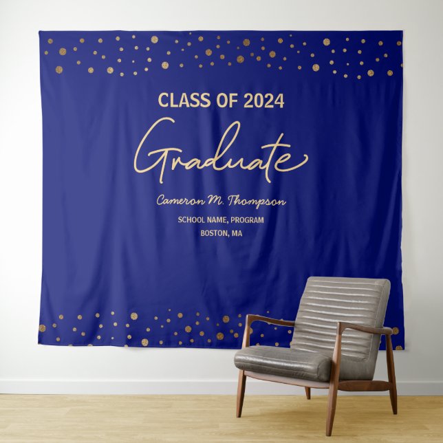 Blue Gold Class 2024 Foto Backdrop Graduate Wandteppich (Beispiel (Horizontal))