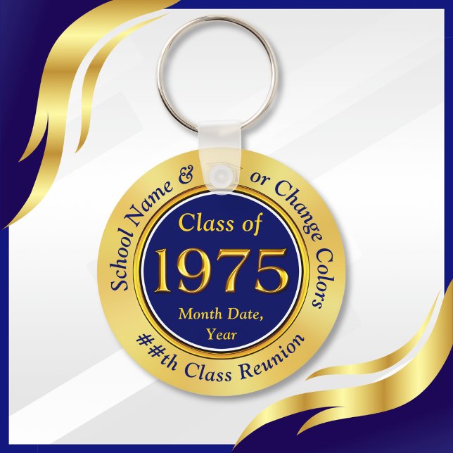 Blue Gold, Class of 1975, 50th Class Wiedersehen F Schlüsselanhänger (Class of 1975. 50 year class reunion souvenirs. Navy Blue and Gold, Class of 75 Reunion, Favors.)
