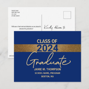 Blue Gold Class of 2024 Abschluss Ankündigung Postkarte