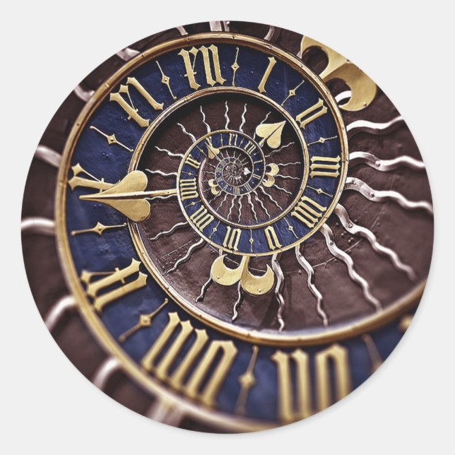 Blue & Gold Clock Face Runder Aufkleber (Vorderseite)