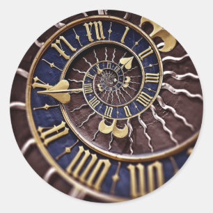 Blue & Gold Clock Face Runder Aufkleber