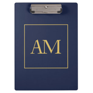 Blue Gold Colors Monogram Anfangsbuchstaben Klemmbrett