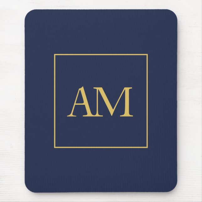 Blue Gold Colors Monogram Anfangsbuchstaben Mousepad (Vorne)