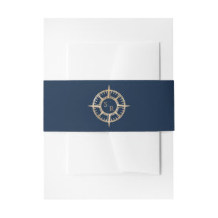 Blue Gold Compass Monogram Passport Einladungsbanderole