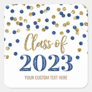 Blue Gold Confetti Abschluss 2023 Square Sticker