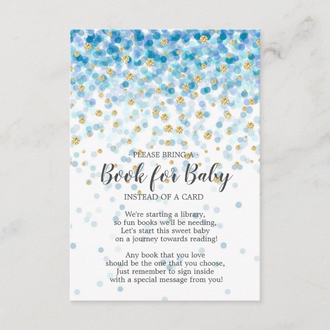 Blue Gold Confetti Baby Showbook for Baby Begleitkarte (Vorderseite)