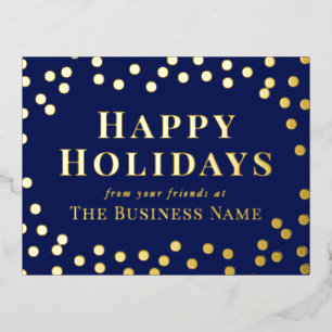 Blue Gold Confetti Business Happy Holidays Folien Feiertagspostkarte