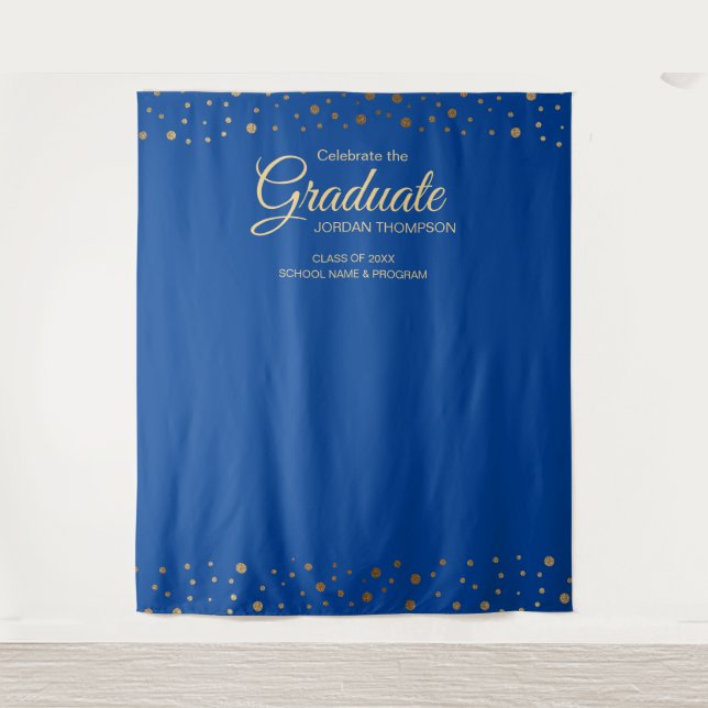 Blue Gold Confetti Class Abschluss Wandteppich (Vorderseite)