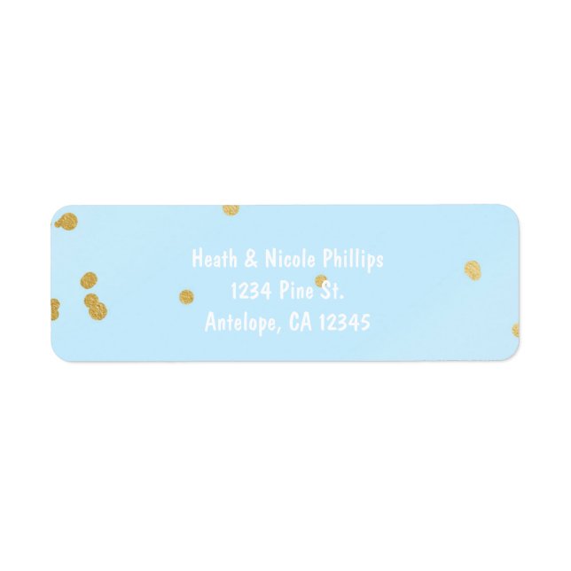 Blue & Gold Confetti Dots Modernes Adressetikett (Vorne)