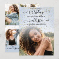Blue Gold Confetti Foto Collage Geburtstag