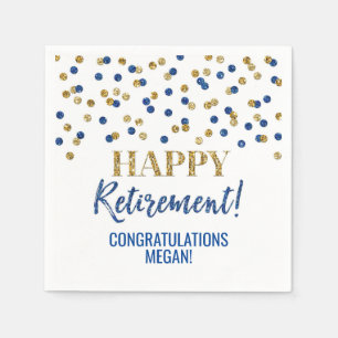 Blue Gold Confetti Happy Retirement Serviette