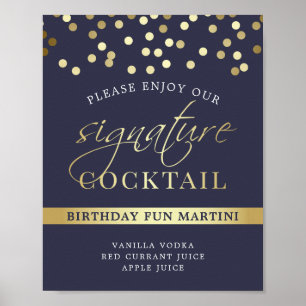 Blue & Gold Confetti   Signature-Cocktail-Zeichen Poster