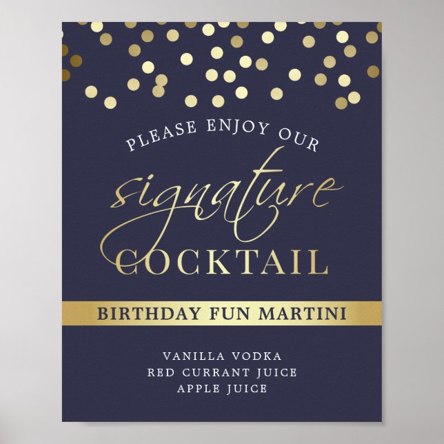 Blue & Gold Confetti | Signature-Cocktail-Zeichen Poster (Vorne)