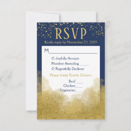Blue Gold Confetti UAWG Wedding Response Meal RSVP Karte