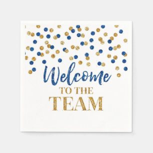 Blue Gold Confetti Willkommen im Team Napkins Serviette