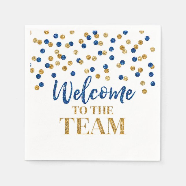 Blue Gold Confetti Willkommen im Team Napkins Serviette (Vorderseite)