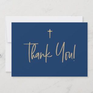 Blue Gold Cross Jungenname Firmung Dankeskarte