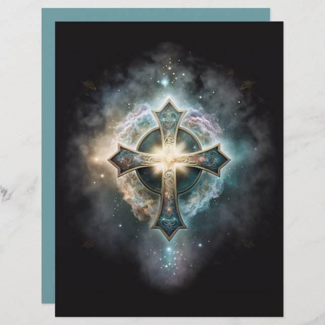 Blue Gold Cross Scrapbook Paper (Vorne/Hinten)