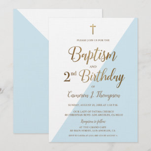 Blue Gold Cross Taufe 2. Geburtstag Einladung