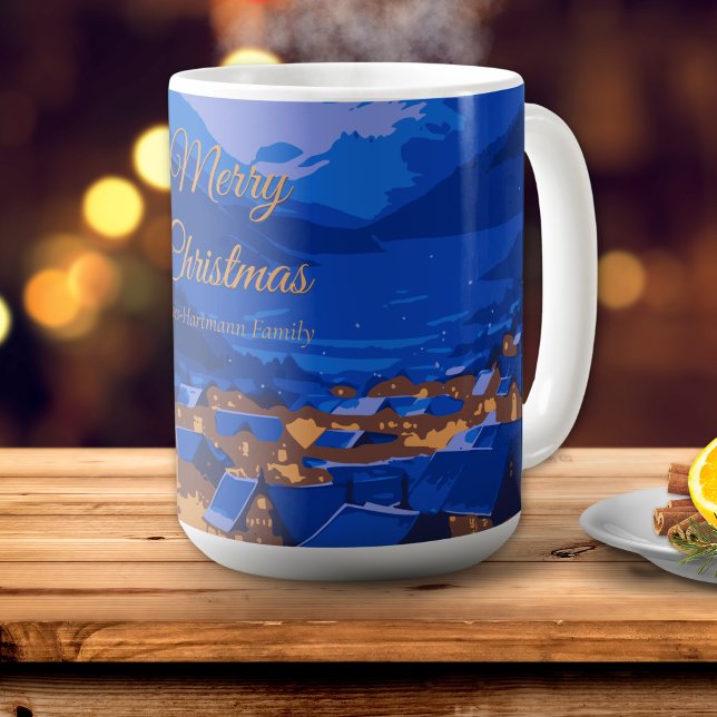 Blue Gold Custom Winter Village Christmas Kaffeetasse (Von Creator hochgeladen)