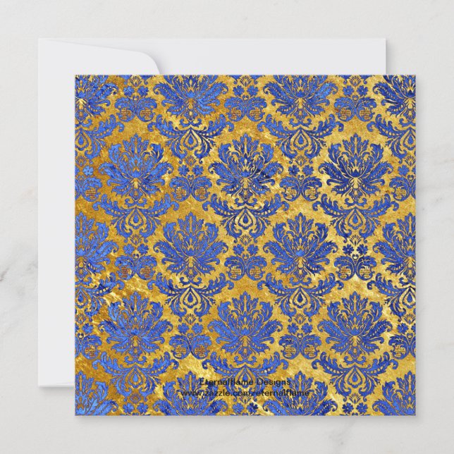 Blue Gold Damask Einladung zum Hochzeitsmonat (Vorderseite)