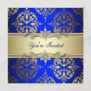 Blue Gold Damask Party Einladung
