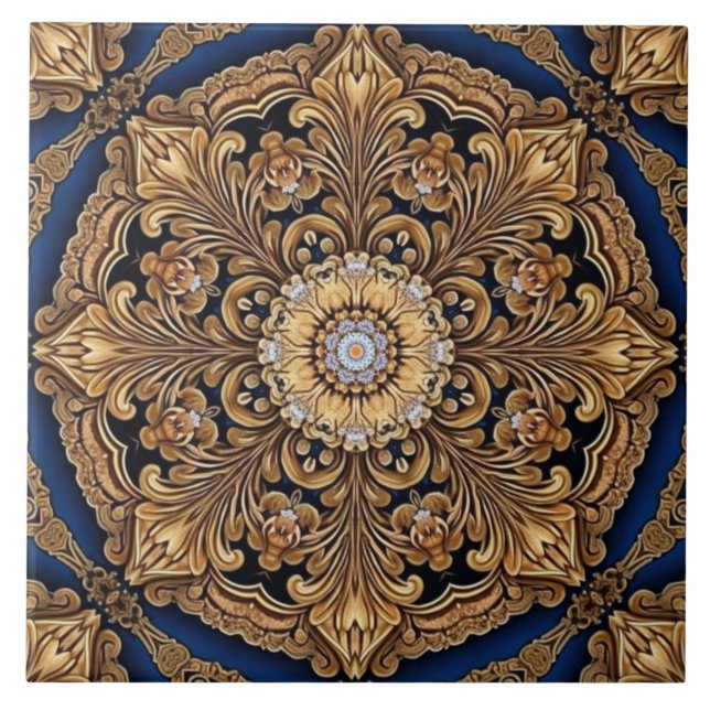 Blue Gold Decoration Keramik Tile Fliese (Vorderseite)