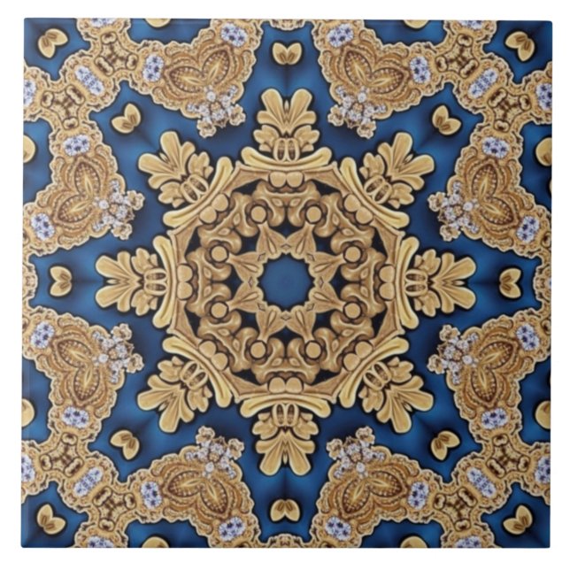 Blue Gold Decoration Keramik Tile Fliese (Vorderseite)