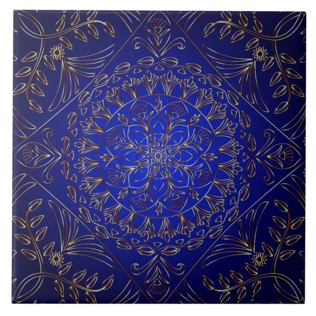 Blue Gold Decoration Keramik Tile Fliese (Vorderseite)