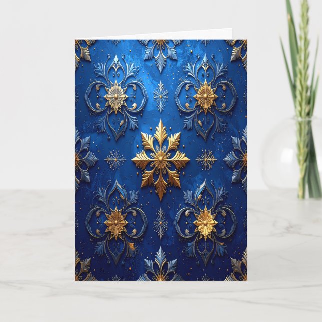 Blue Gold Decorative Holiday Card Karte (Vorderseite)