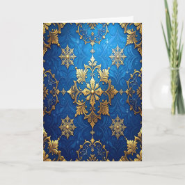 Blue Gold Decorative Holiday Card Karte