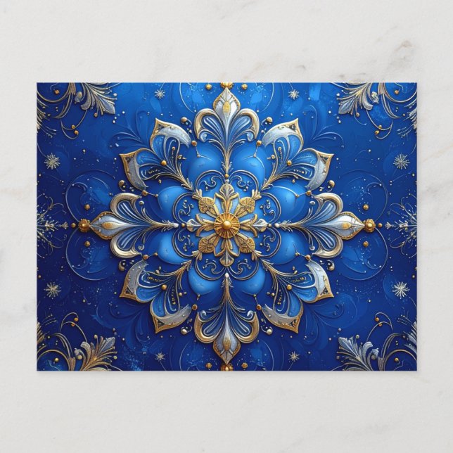 Blue Gold Decorative Holiday Postcard Postkarte (Vorderseite)