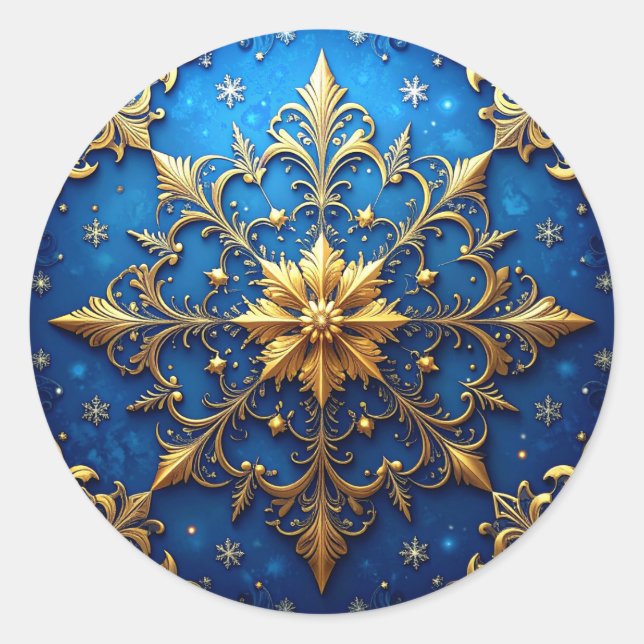 Blue Gold Decorative Holiday Sticker (Vorderseite)