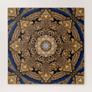 Blue Gold Decorative Jigsaw Puzzle