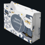 Blue Gold Denim Christmas Santa Personalisiert Große Geschenktüte<br><div class="desc">Originelles Design von Liliumdes. Passen Sie es mit Ihren Daten an.</div>