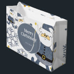 Blue Gold Denim Christmas Santa Personalisiert Große Geschenktüte<br><div class="desc">Originelles Design von Liliumdes. Passen Sie es mit Ihren Daten an.</div>