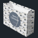 Blue Gold Denim Christmas Santa Personalisiert Große Geschenktüte<br><div class="desc">Originelles Design von Liliumdes. Passen Sie es mit Ihren Daten an.</div>