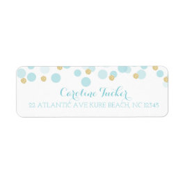 Blue Gold Dots Baby Duschadresse Etikett