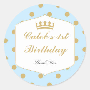 Blue & Gold Dots Royal Crown Prince Party Stickers
