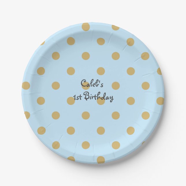 Blue & Gold Dots Royal Crown Prince Party Teller (Vorderseite)