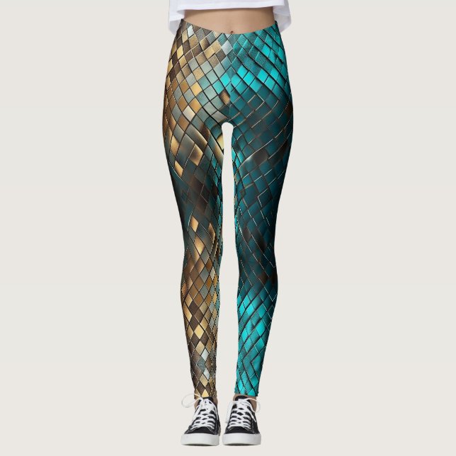 Blue Gold Dragon Scales Leggings (Vorderseite)